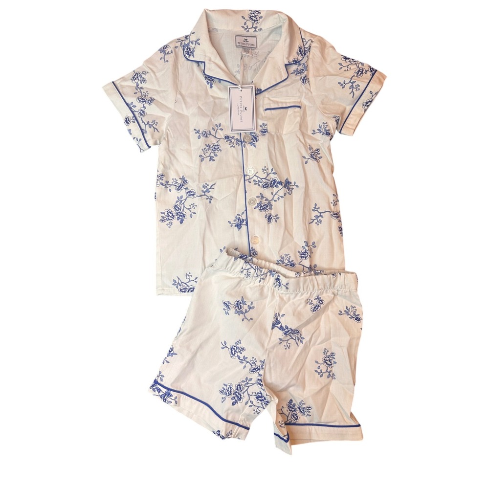 Petite Plume Indigo Floral Classic Short Set Kids 6 White Blue Pajamas SSSIF106